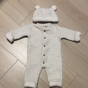 Adorable Cream Kids Footie with Bear Ears Matching Hat